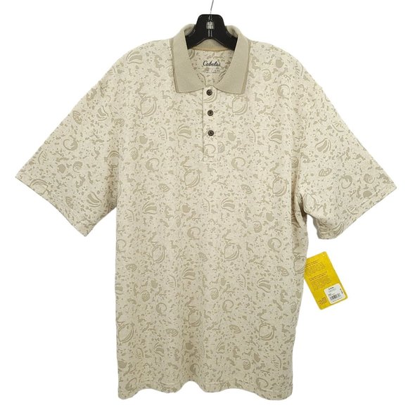 Cabelas Lakeside Beach British Tan Polo Shirt Mens L Short Sleeve 3 Button NEW - Picture 1 of 13